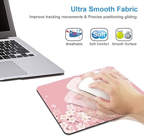 Miniatura 4 de IMAYONDIA Bonita alfombrilla de mouse rosa, alfombrilla de mouse de flores florales, alfombrilla de mouse de flor de cerezo Sakura, decoración de