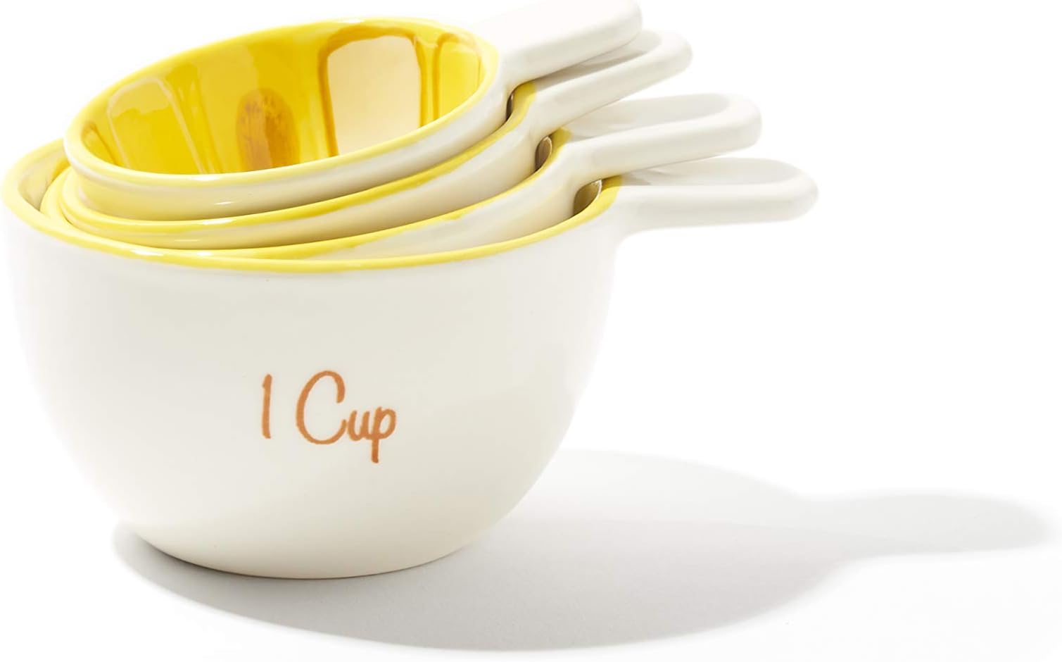 Trina Turk Ceramic Round Measuring Cup Set of 4 with Handle for Baking Wet & Dry Ingredients, Dishwasher Safe, Unique Gift Idea, Lemon Yellow