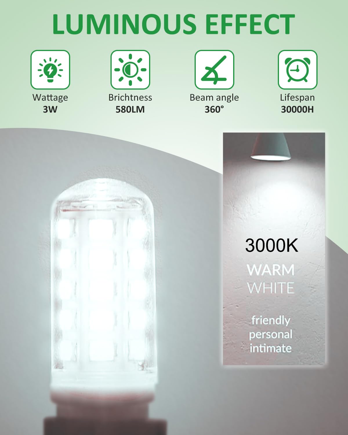Euxper G9 3W LED Bulbs Cool White Equivalent to 40W Halogen Bulbs 580 Lumens G9 LED Light Bulbs for Home Lighting Decor Flicker- Free,5 Pack - Image 4