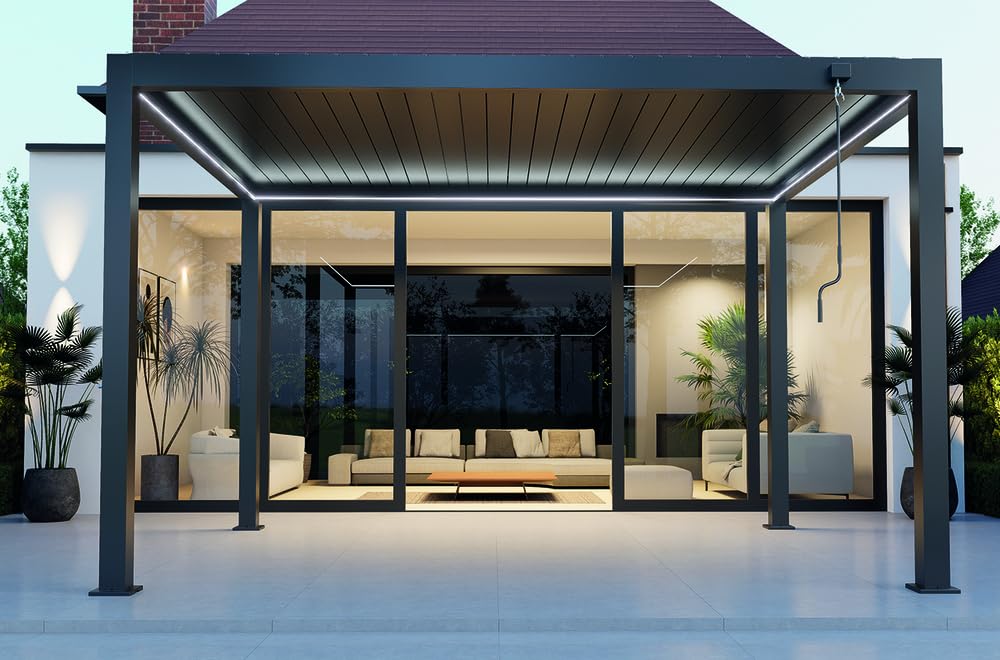 VERDELOOK | Set Luci LED per Pergola Bioclimatica Atena 3x4 m, Strisce LED Dimmerabili 120 LED/m IP67 con Trasformatore e Telecomando, Luce Regolabile 2700-6500K Compatibile con Pergola Atena 100-122