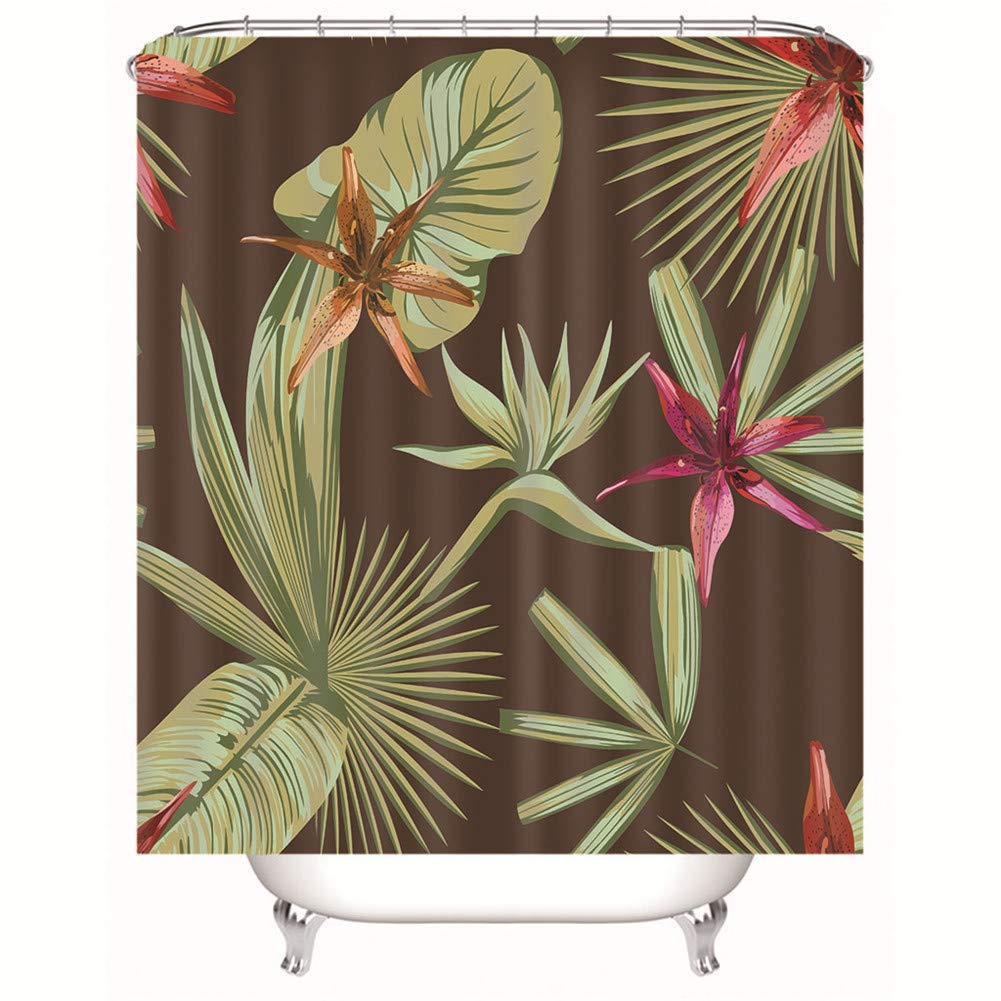 Chickwin Tropical Plants Shower Curtains Mould Proof Resistant, 3D Print Polyester Waterproof Bath Curtain With 12 Hooks Washable Shower Curtain Liner Dry Quickly For Bathroom (,200X200cm)