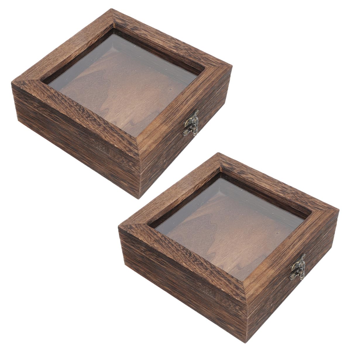 Hohopeti Lot de 2 Vitrines à Insectes en Bois de Paulownia Carbone 15x15x4,5 Cm avec Couvercle Rabattable, Boîtes de Présentation Rustiques Anti-poussière pour Collection Entomologie