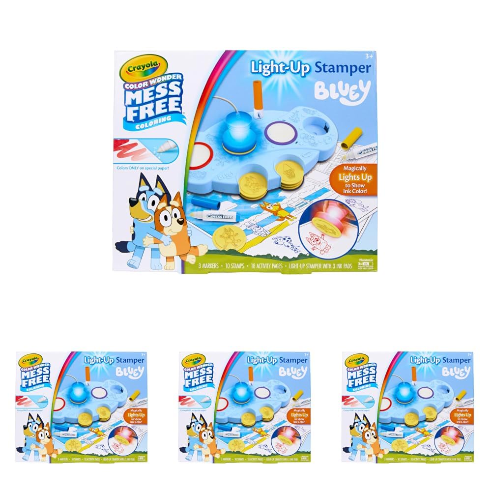 Crayola Magic Light Up Bluey Stamper Art Set, Toddler Mess Free Coloring &amp; Stamping Kit, Bluey Toys, Gifts for Ages 3, 4, 5 (Pack of 4)