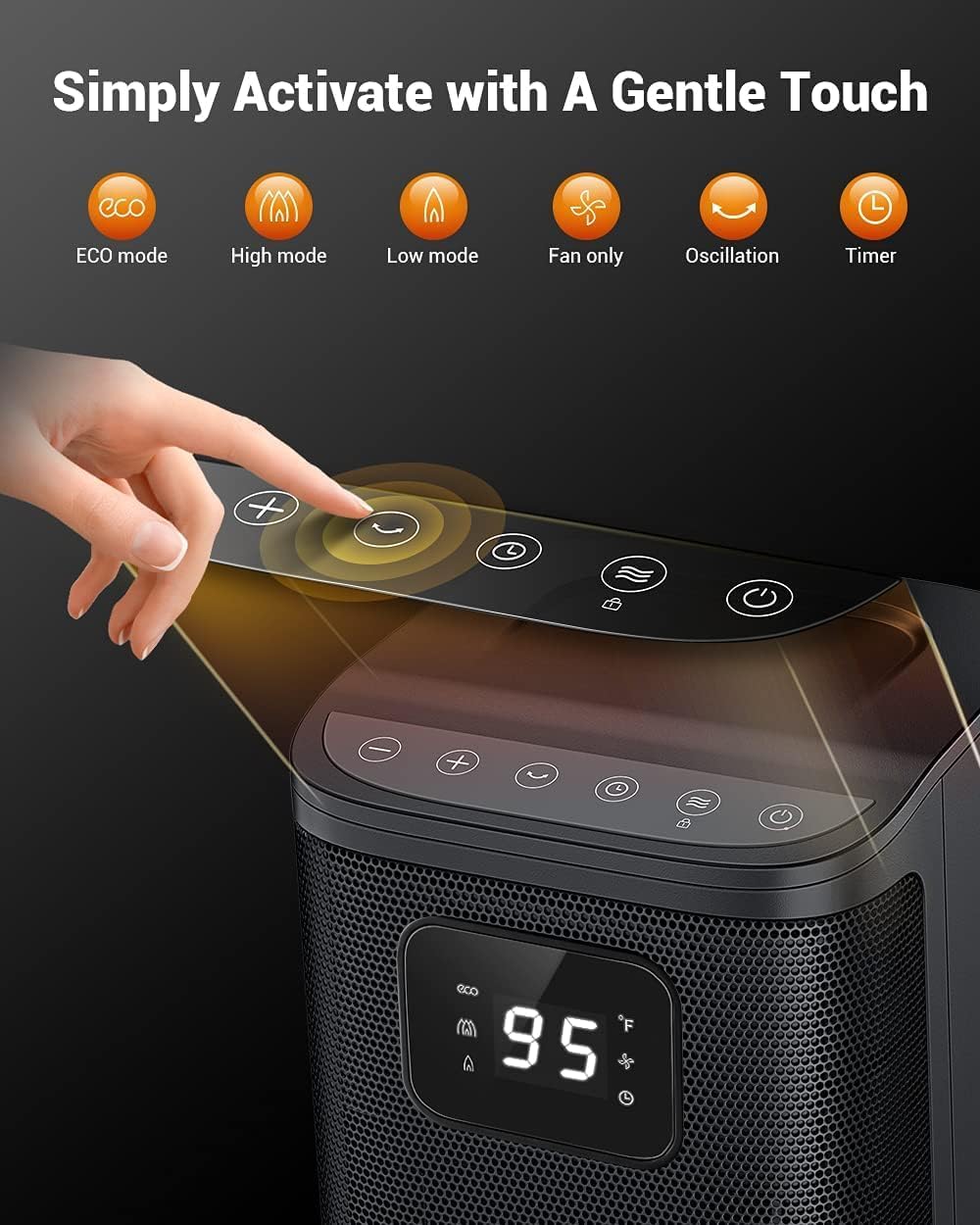 KopBeau Space Heater Indoor, 1500W Fast Quiet Heating Portable Electric Heaters with Thermostat, 4 Modes, Overheating & Tip-Over Protection, Oscillating Room Heater with Remote for Office Bedroom Use