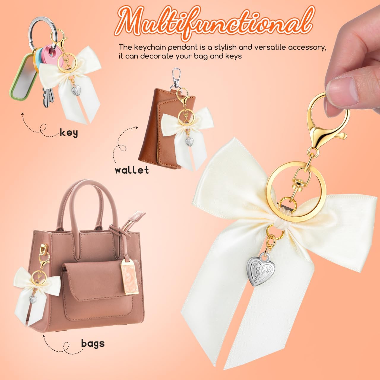 Bow Keychain Ribbon Keychain Charm Bowknot Keyring Bowknot Keychains Bow Bag Charm Decorative Purse Charms for Women - Image 3