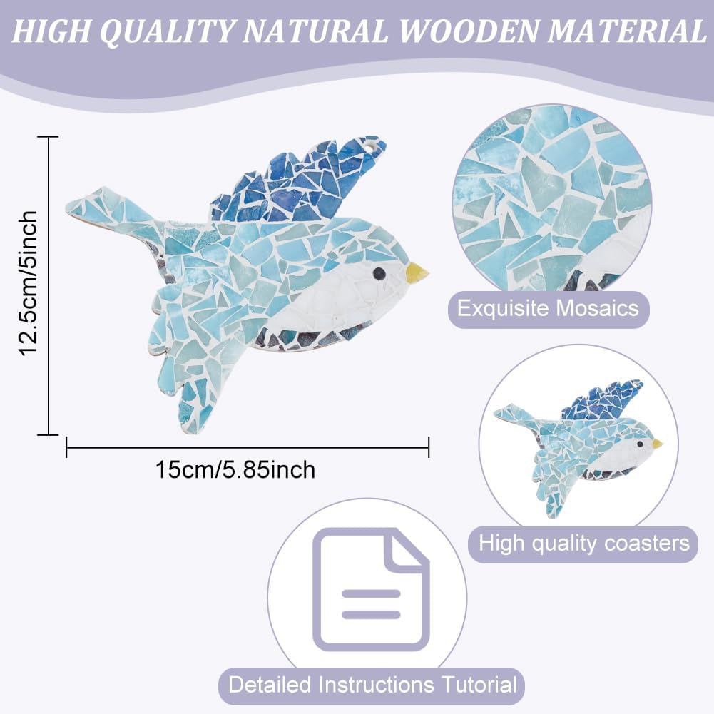 WEBEEDY 2 Sets Colorful Bird Glass Mosaic Tiles Kit Cute Bird Mosaic Coaster with Wooden Bases Wall Decor Mosaic Kit Unique Gifts for Women, Birthday Gift, Home Hanging Ornament,15x12.5cm/5.91x4.92''