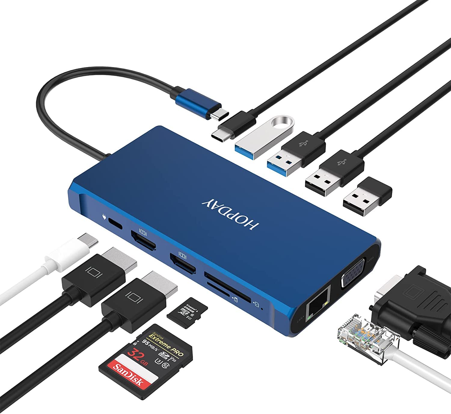 Docking Station, Docking Station USB C 12 in 1 Triplo display con 2 HDMI 4K, VGA, Gigabit Ethernet,100W PD, Hub USB 3.0 5Gbps, lettore di schede SD/TF, audio/mic da 3,5 mm per MacBook Pro/HP