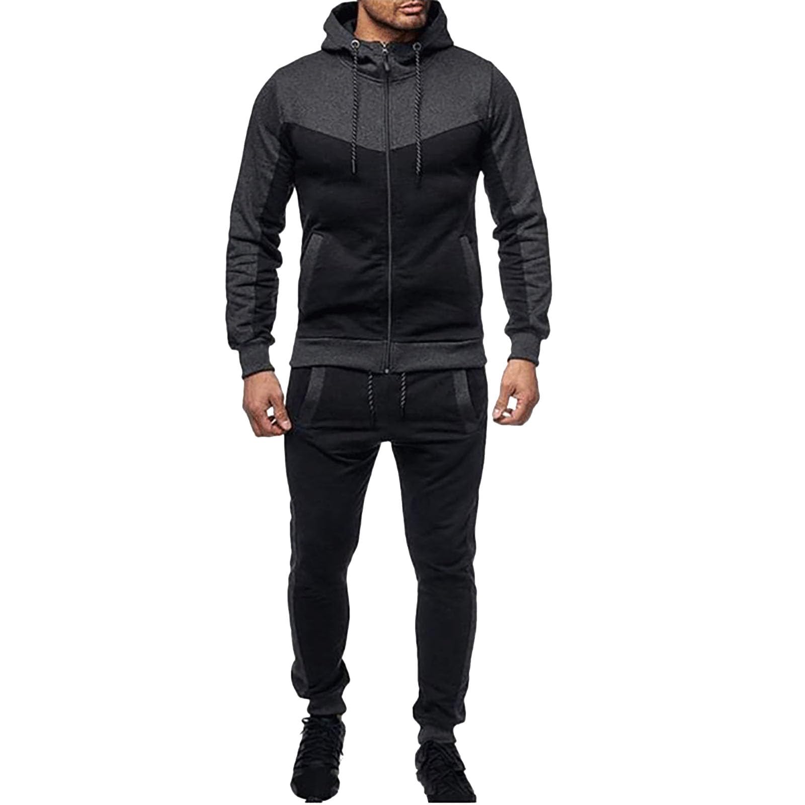Męski dres treningowy, 2-częściowy, zapinana na zamek bluza z kapturem i joggery, zielono-czarna odzież sportowa dla mężczyzn, miękka bawełniana dres treningowy z kieszeniami, lekki, wygodny strój na