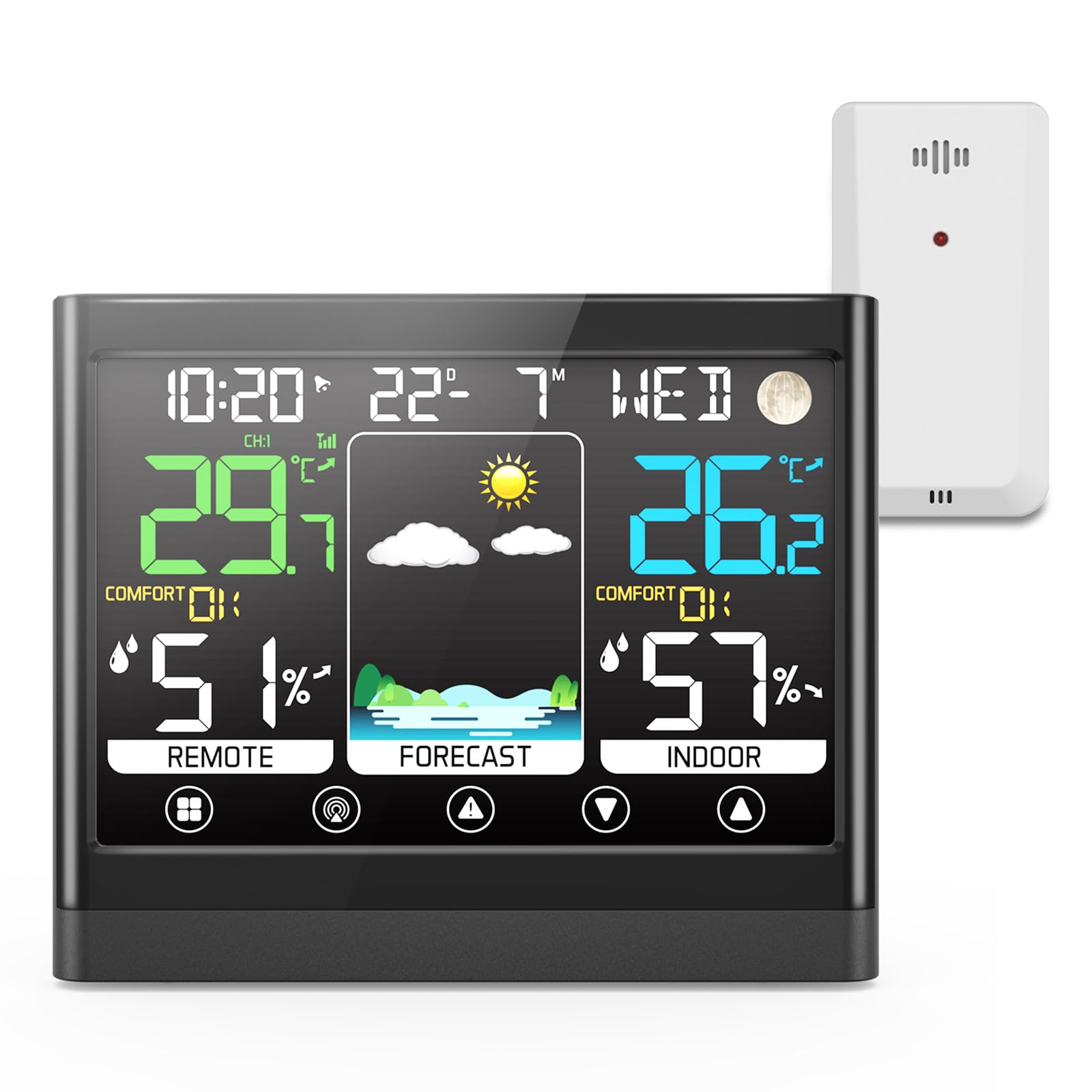 Stazione Meteo con Sensore Esterno, Termometro Igrometro Interno Digitale, Stazione Meteorologica Professionale, Ampio Schermo LCD Display, Sveglia Data Temperatura Umidità Previsioni di Tempo
