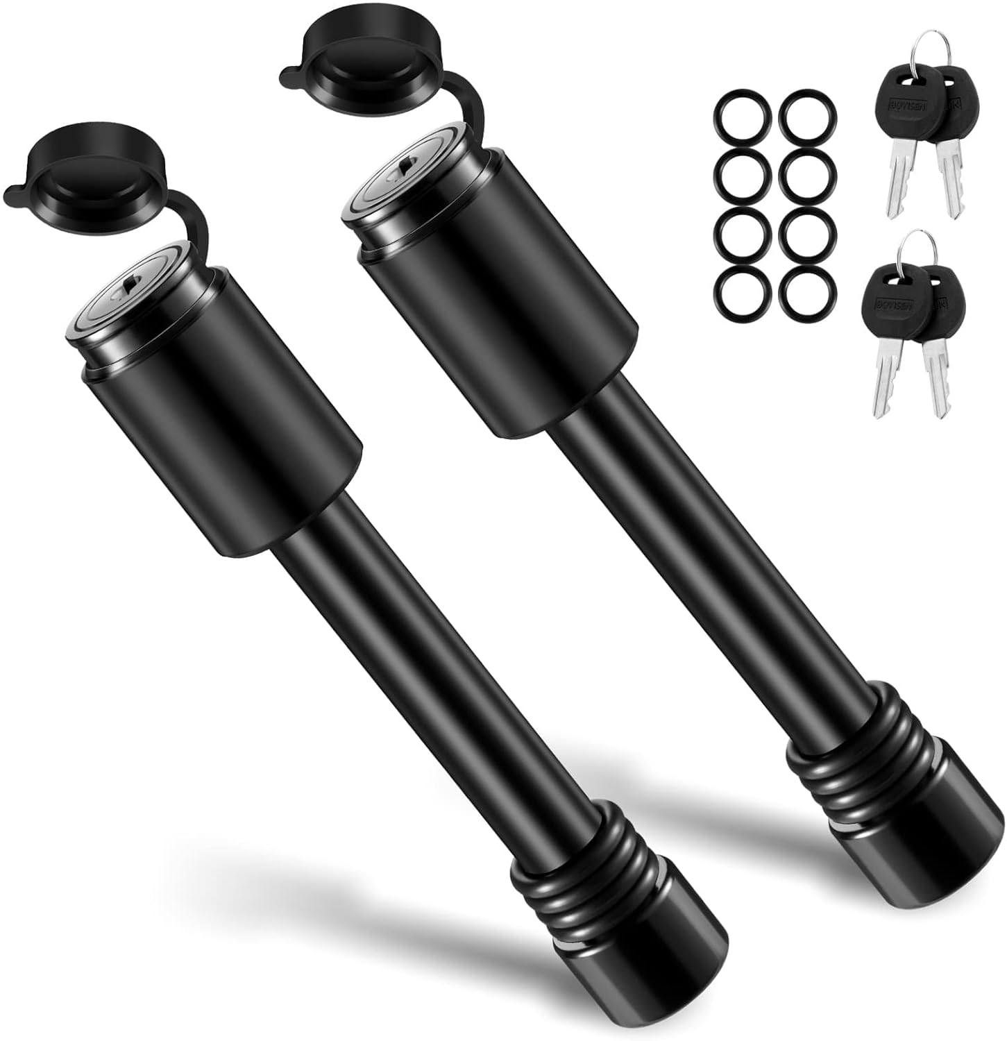 BOYISEN Trailer Hitch Pin Lock - 5/8" Locking Receiver Hitch Pin for Class III/IV/V 2&2.5" Hitches, Hitch Lock Pin with O-Rings for RVs Trailer Truck Car Boat Bike, Weatherproof Anti-Theft (Pack of 2)