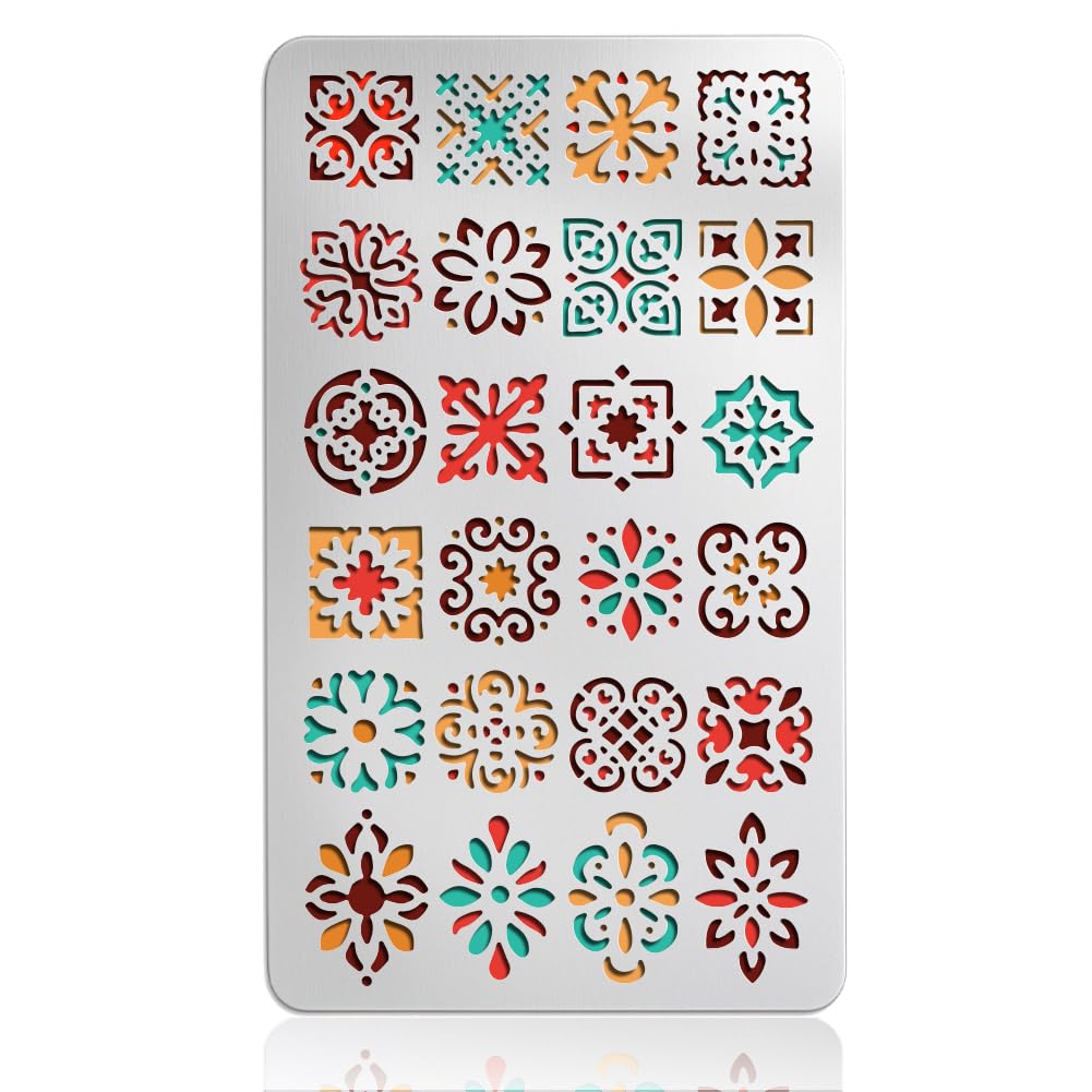 UNICRAFTALE Metal Stencils for Craft Wood Burning Boho Stencil Stainless Steel Reusable Bohemian Checkered Flower Template Wood Carving Template for Scrapbooking Decorative