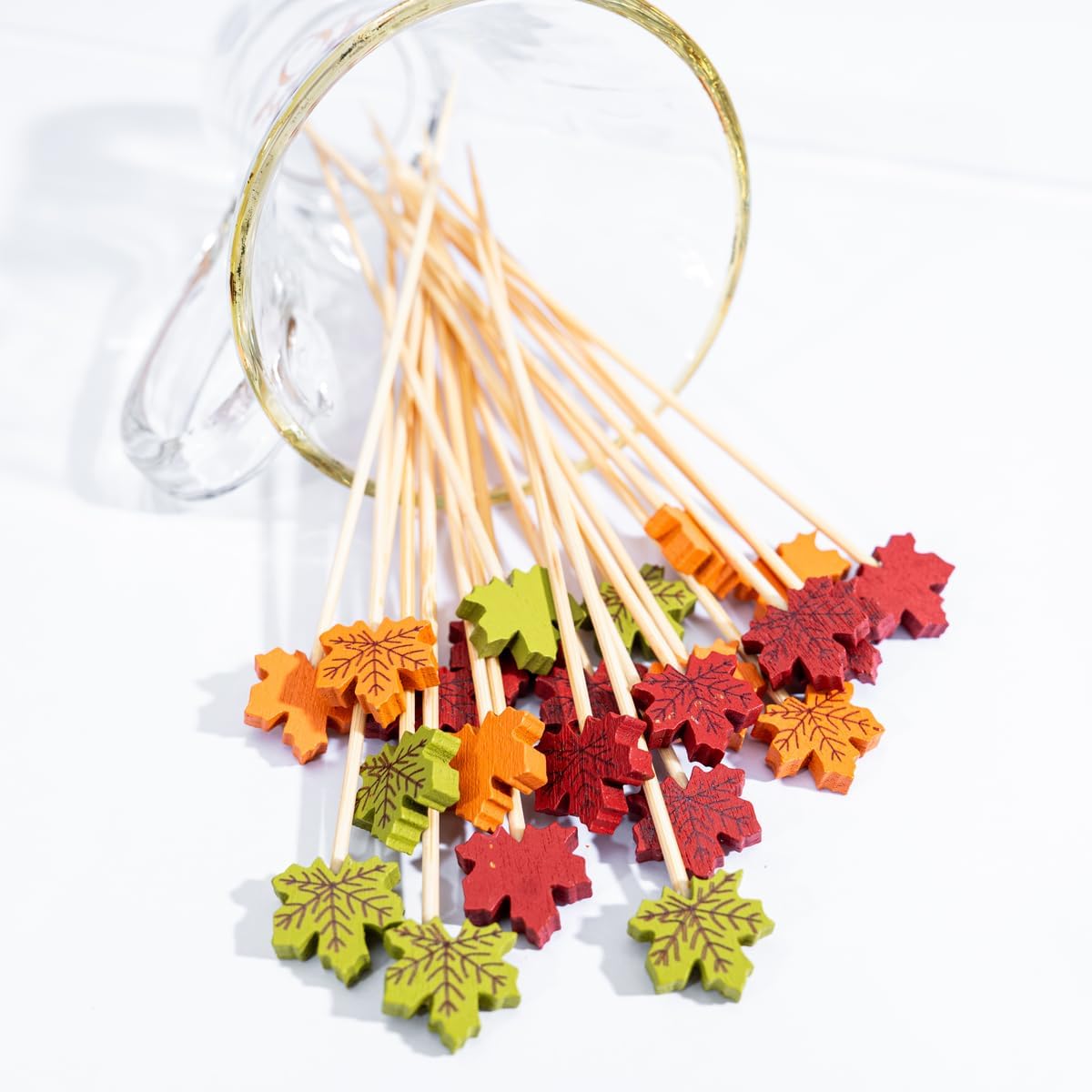 100pcs Maple Leaf Cocktail Picks Fall Thanksgiving Fruit Appetizers Skewers