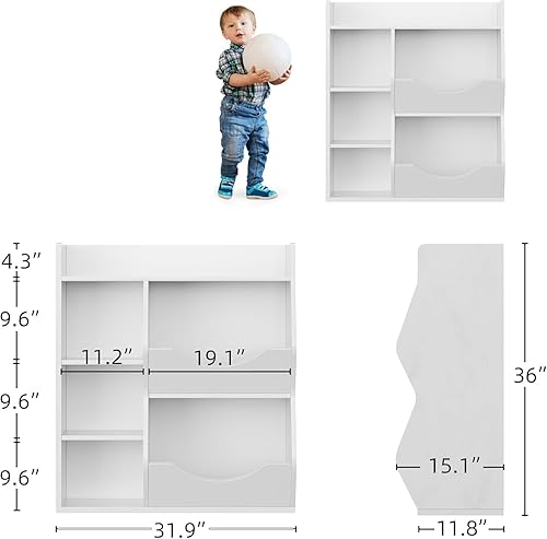 Miniatura 2 de GAOMON Estantería para niños, organizador de almacenamiento de juguetes de 36 pulgadas de alto, estantería de madera de 3 niveles, exhibición de