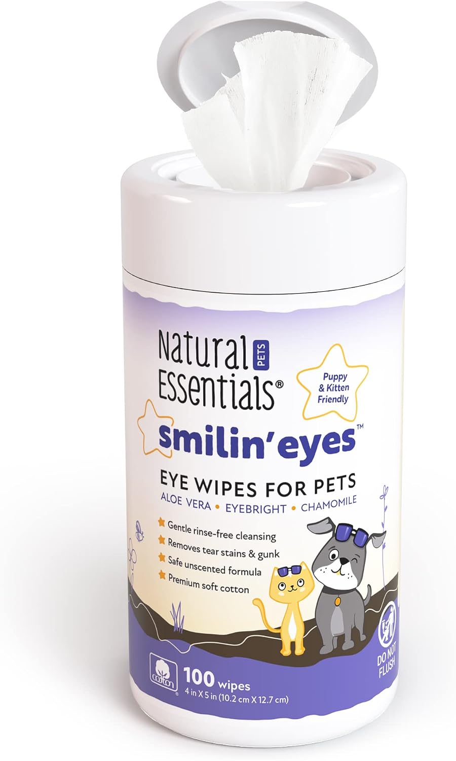 Natural Essentials Pet Eye Wipes for Dogs Cats Puppies & Kittens 100 Soft Plant Based Dog Eye Wipes and Cat Eye Wipes to Safely Clean…