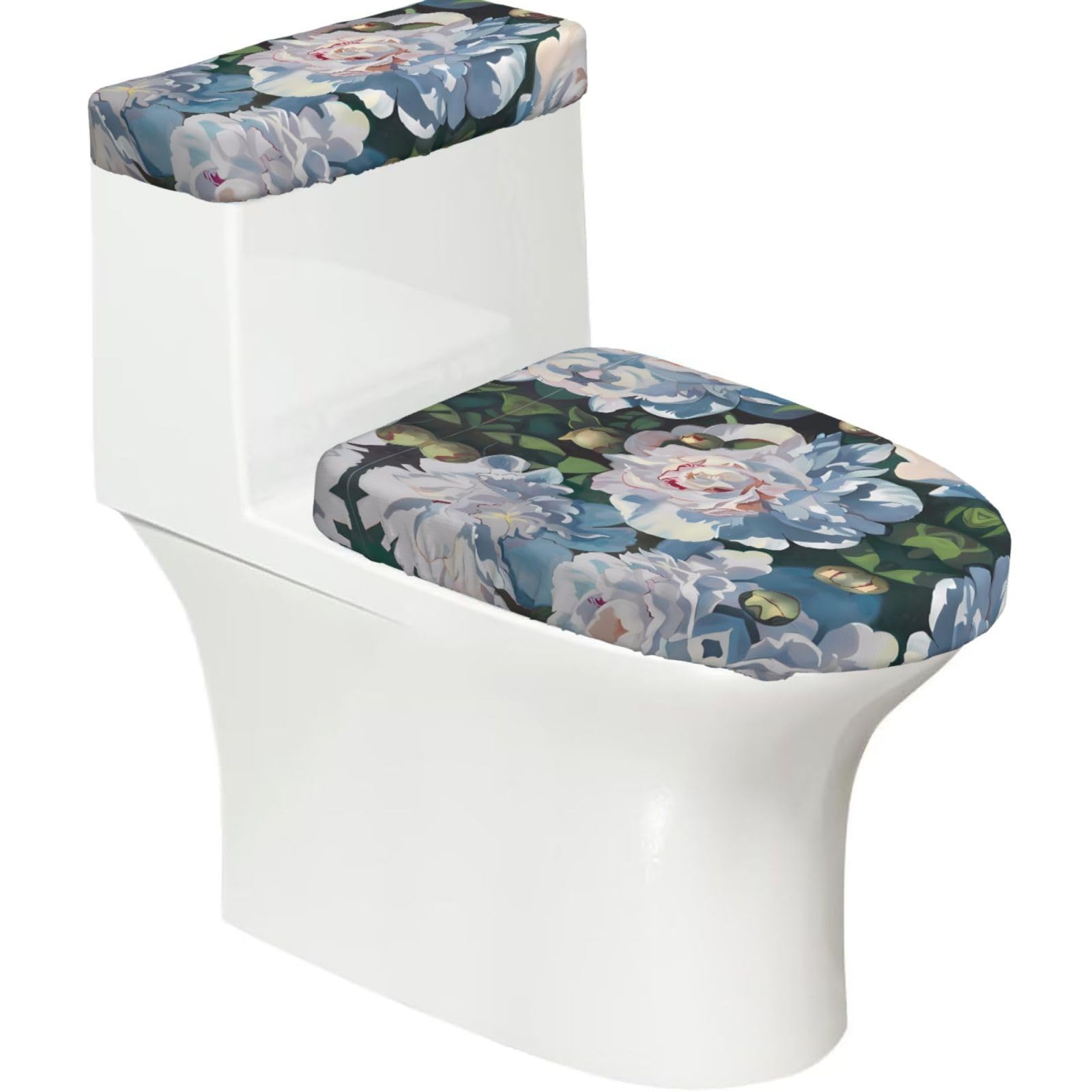 Mrowyc Black White Peony Printed Toilet Seat Set - Set Of 2 - Universal Toilet Seat Cover - Housewarming Birthday Christmas Gift