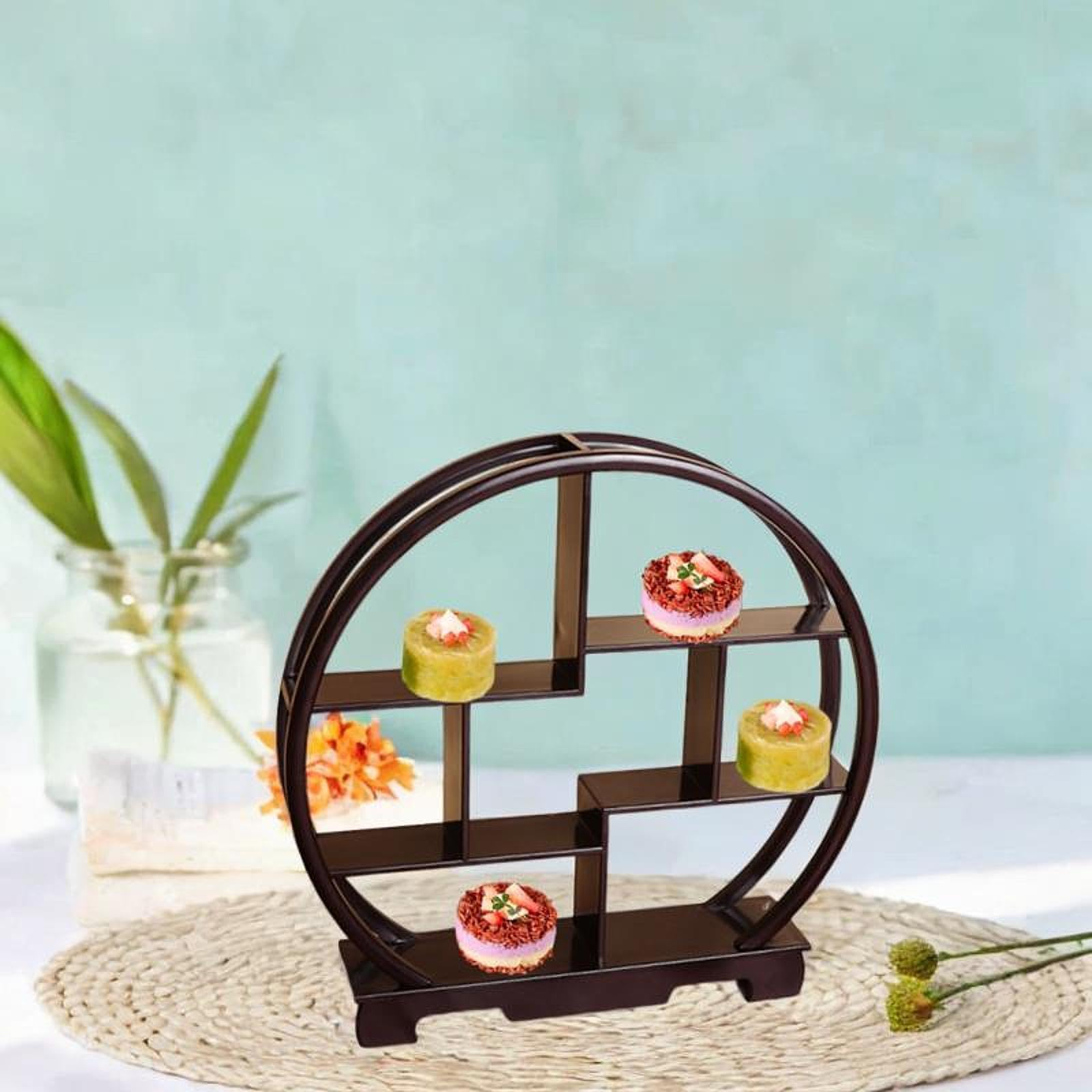 Estante de exhibición de postres de madera para cupcakes, soporte estable para almacenamiento de figuras, soporte de exhibición chino para mesa de restaurante de cupcakes, 11.8 x 11.8 pulgadas, marrón
