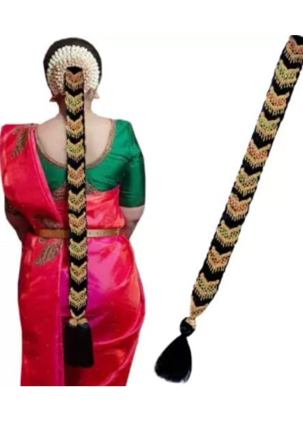 Bavisha Maggam work jada Bharatanatyam poola jadalu kunjalam Billalu set braid hair extensions Bridal Wedding Hair Braid|hair extensions for women|maggam work jada (Multi)