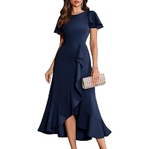 BeryLove Women Formal Flutter Sleeve Wedding Guest Cocktail Long Dress | Flowy Ruffle Hem, Midi Length, Ideal for Evening Party, Prom, Gala, Mother of the Bride & Bridesmaid, Elegant & Classy Gown
