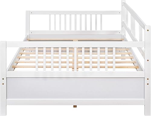 Miniatura 6 de Merax Sofá cama matrimonial con listones de madera, soporte moderno sofá cama con rieles, tamaño matrimonial, blanco marfil