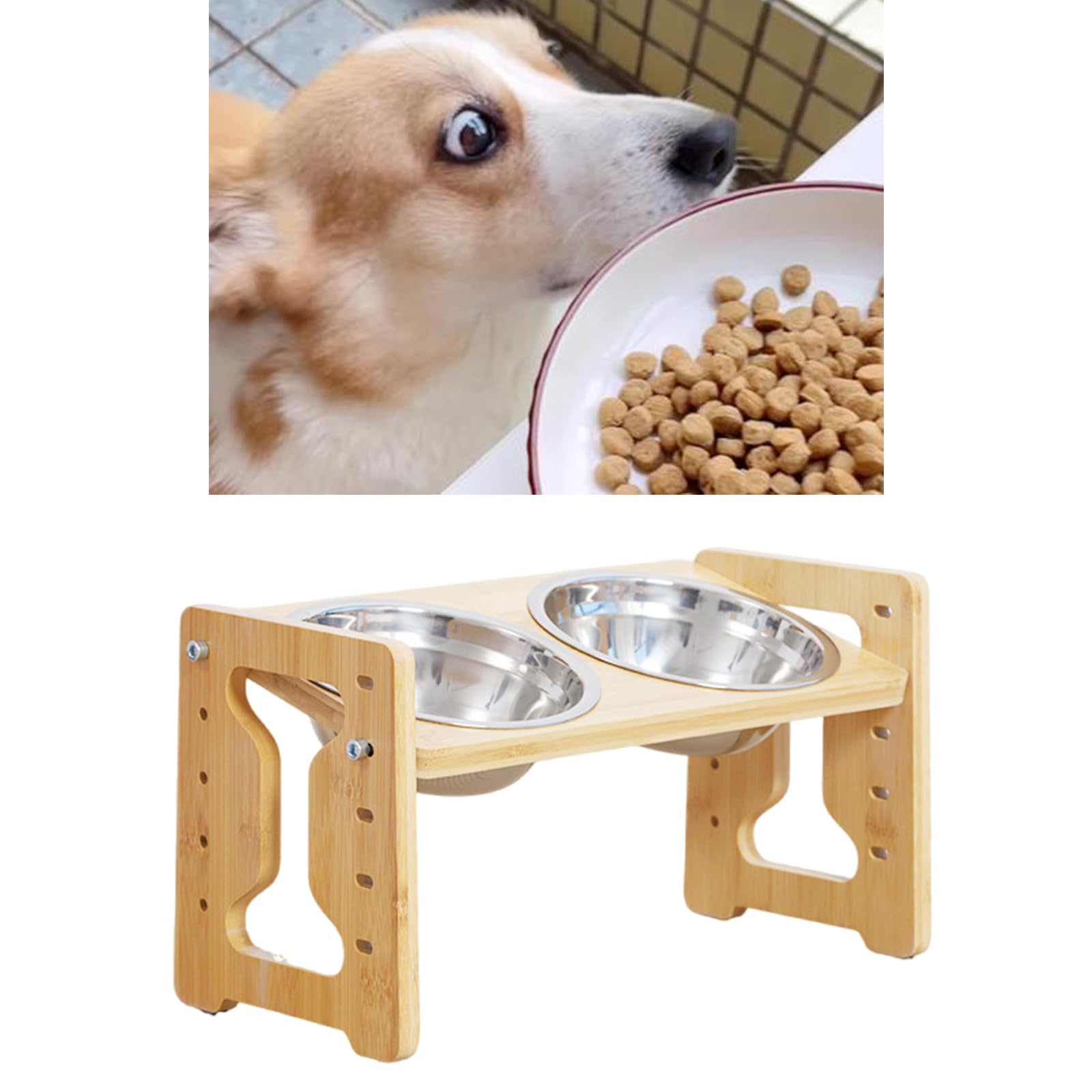 Comederos elevados para mascotas con cuencos dobles de acero inoxidable de 5 etapas de ajuste de altura antideslizante, para la salud de las articulaciones de las mascotas