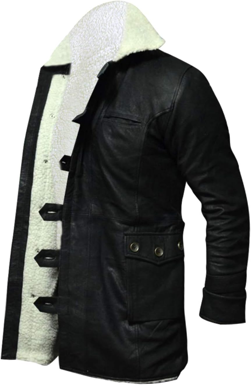 Bane Coat Hardy Artificial Fur Shearling Genuine Leather Brown Overcoat - Image 3