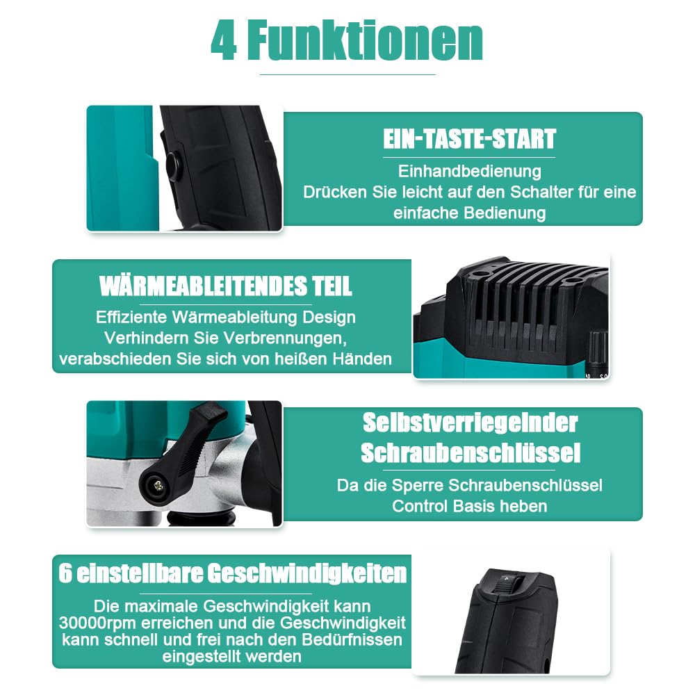 STANEW Oberfräse (1200 W, 6 Geschwindigkeiten 16000-30000 U/min, Ø 6 und 8 mm), Professional Vertical Fresatrice für Holzbearbeitung, Holzfräsmaschine, Frästiefe Einstellbar, inkl. 12 Fräser