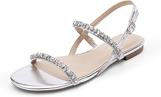 Women's Rhinestone Sandals Open Toe Casual Dressy Sparkly Comfortable Flat Summer Shoes - Buy now