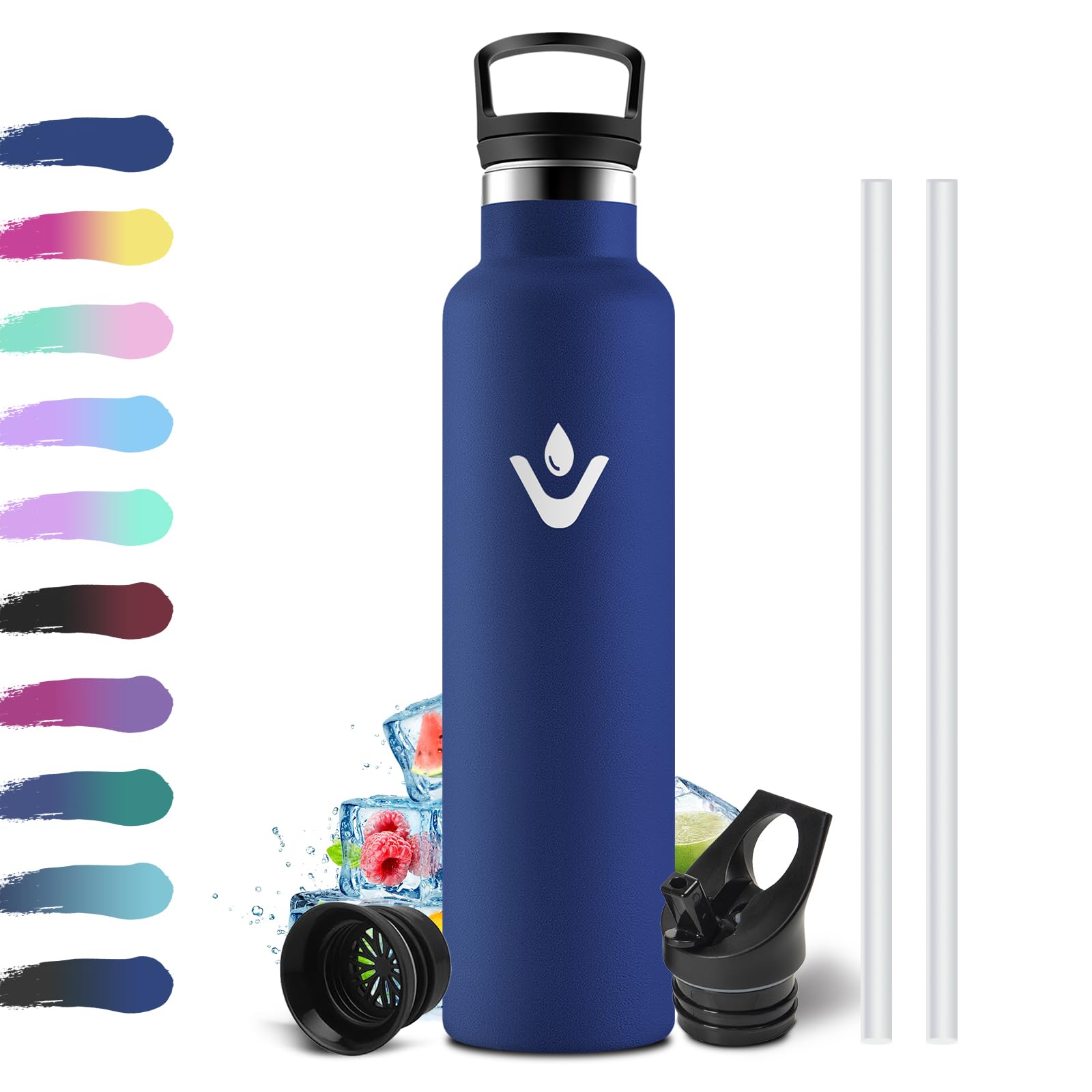 Stainless Steel Water Bottle, 1 Litre, Thermos Flask with Straw, Thermos Flask, Leak-Proof, BPA-Free, One Hand Opening, Suitable for Carbonated Drinks, Water Bottle for Sports, Running, Bike, Fizz