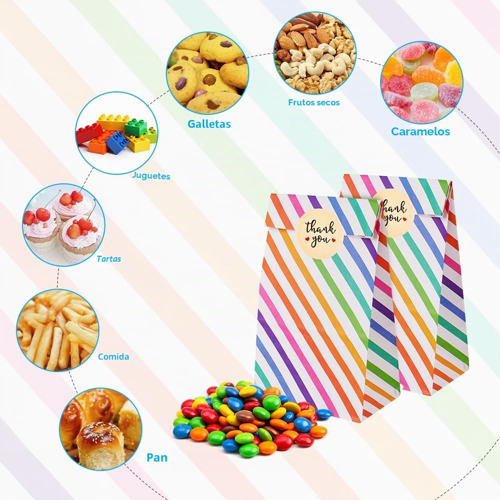 Flintronic 25PCS Bolsa de Regalo, Bolsa de Papel Cortada, con Lindas Pegatinas, Bolsas de Fiesta para Fiestas Infantiles, Cumpleaños, Navidad
