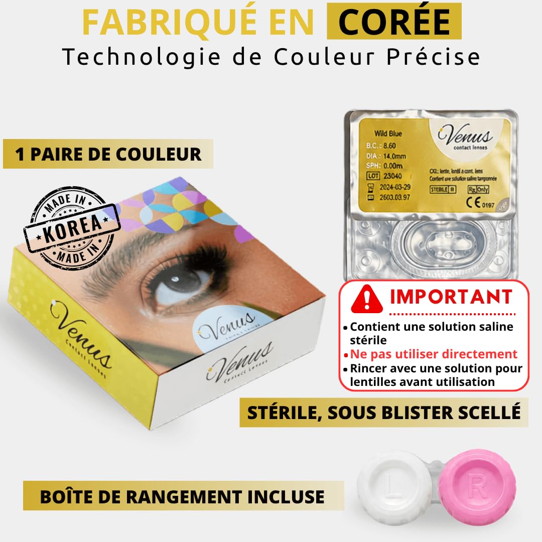 Venus® Lentilles Couleur Vert Sans Correction - 0,00 Dioptries - Lentilles de Contact Annuelles Souples pour Femmes - Compatible avec les Lunettes - 1 Paire - 365 Jours - 14,2 mm - Aloe Vera