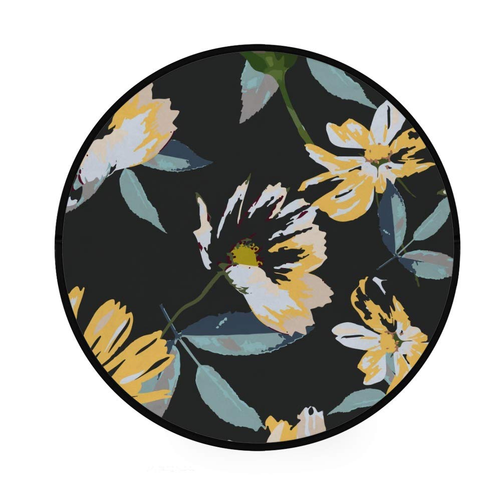 Tapis de salon rond antidérapant et ultra doux motif fleuri de 92cm