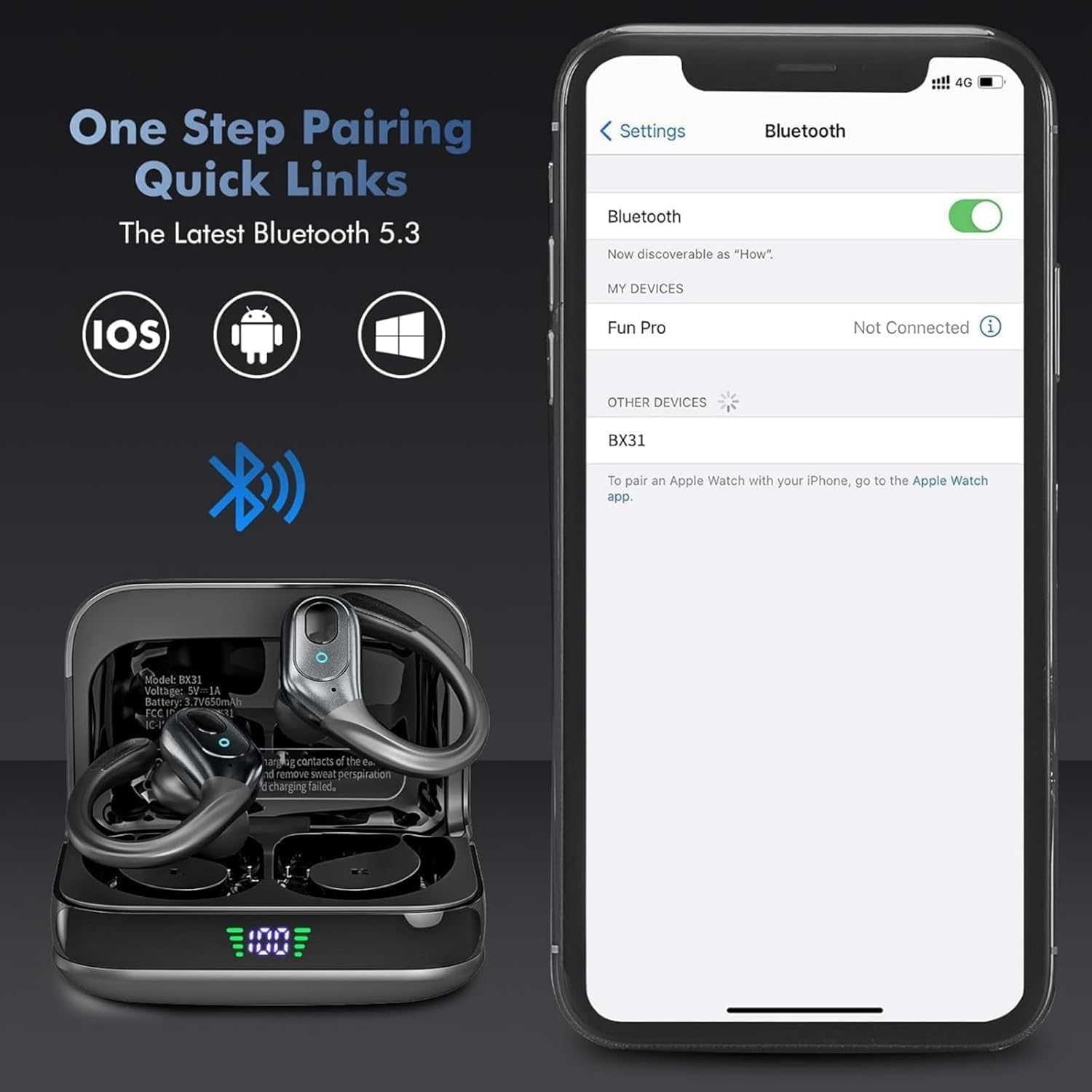 sajawass Écouteurs sans fil, écouteurs Bluetooth de sport