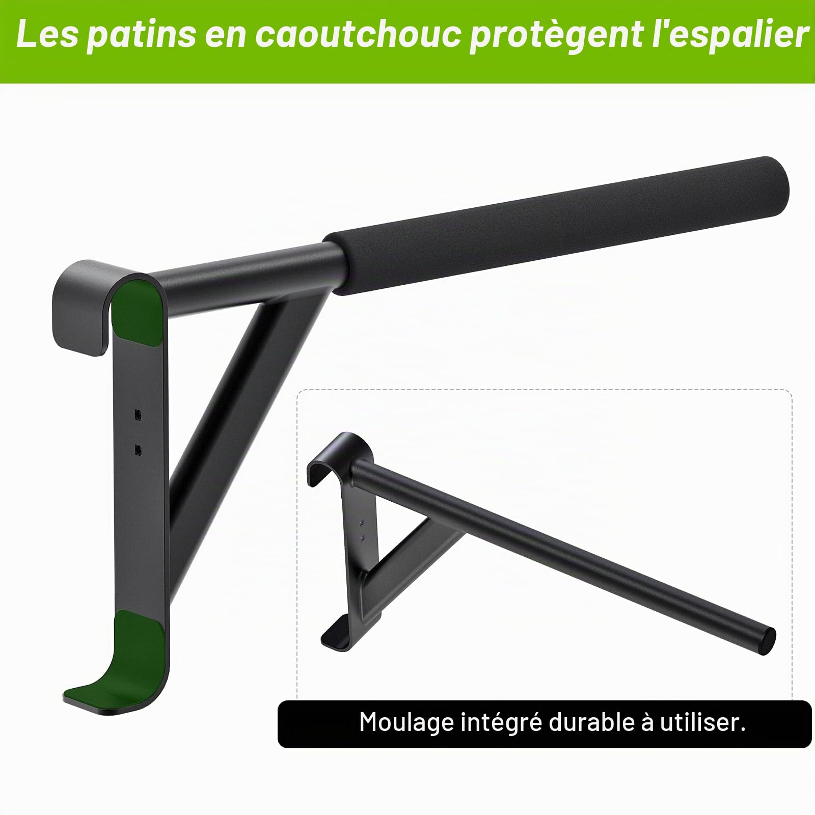 Kipika Barre de stalle de gymnastique – Échelle suédoise de 5,1 x 5,1 cm avec trou de 2,5 cm, barre de traction murale à suspendre, poignées en bois massif, barre d'entraînement de gymnastique pour la