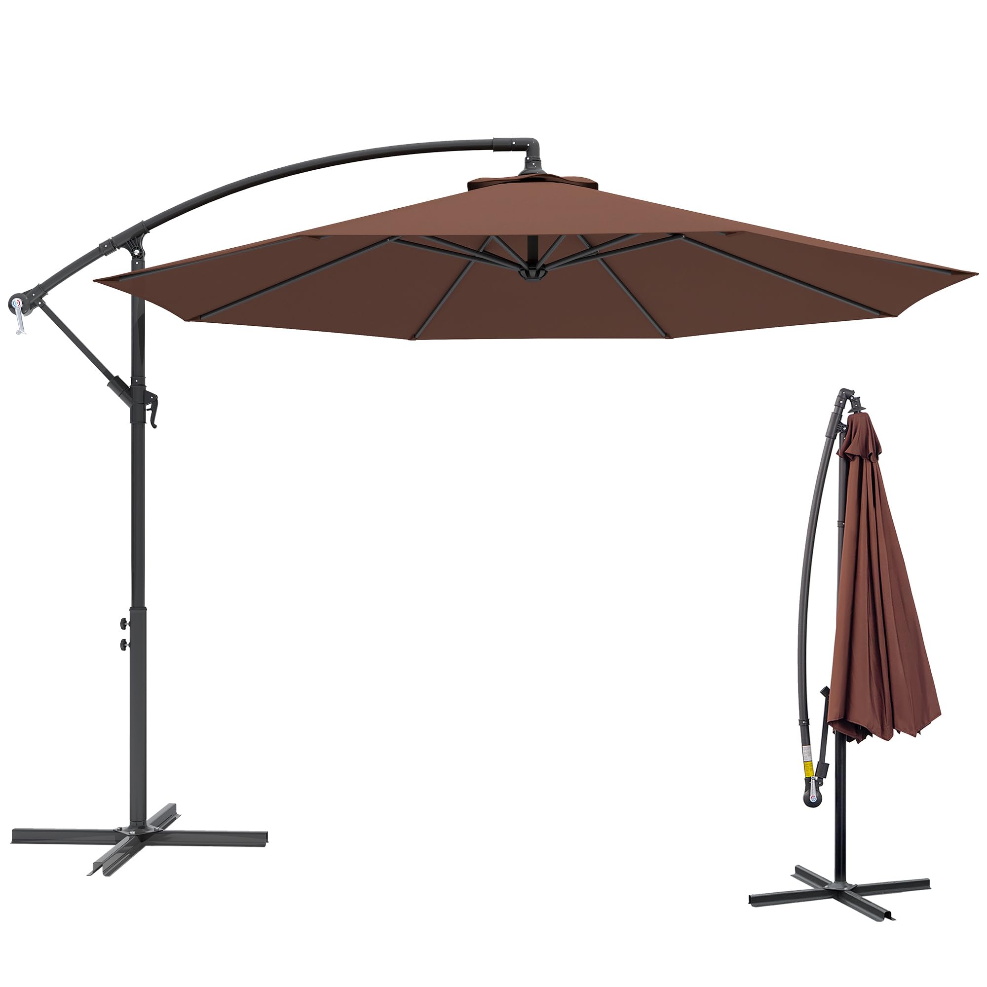 Outsunny Ombrellone da Giardino 3x3m con Tettuccio Regolabile, Base a Croce, Prese d'Aria, Manovella, Ombrellone Decentrato Inclinabile in Acciaio e Poliestere, per Cortile Terrazza, Marrone