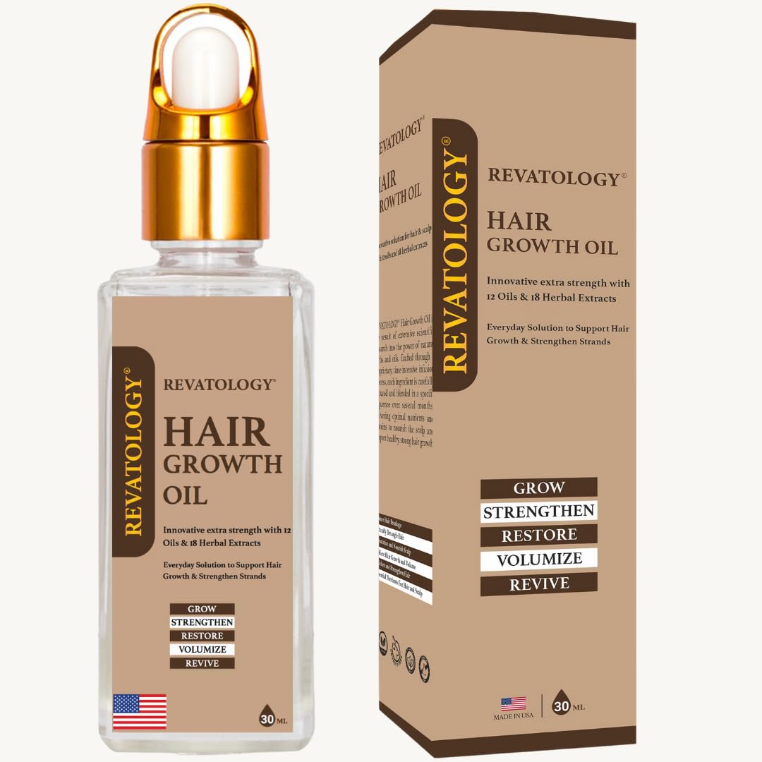Revatology Hair Growth Oil for Adults, Ayurvedic Pre Wash and Overnight Scalp Treatment for Thinning Hair, 30 Cold Pressed Botanicals with Rosemary and Castor Oil, Made in USA