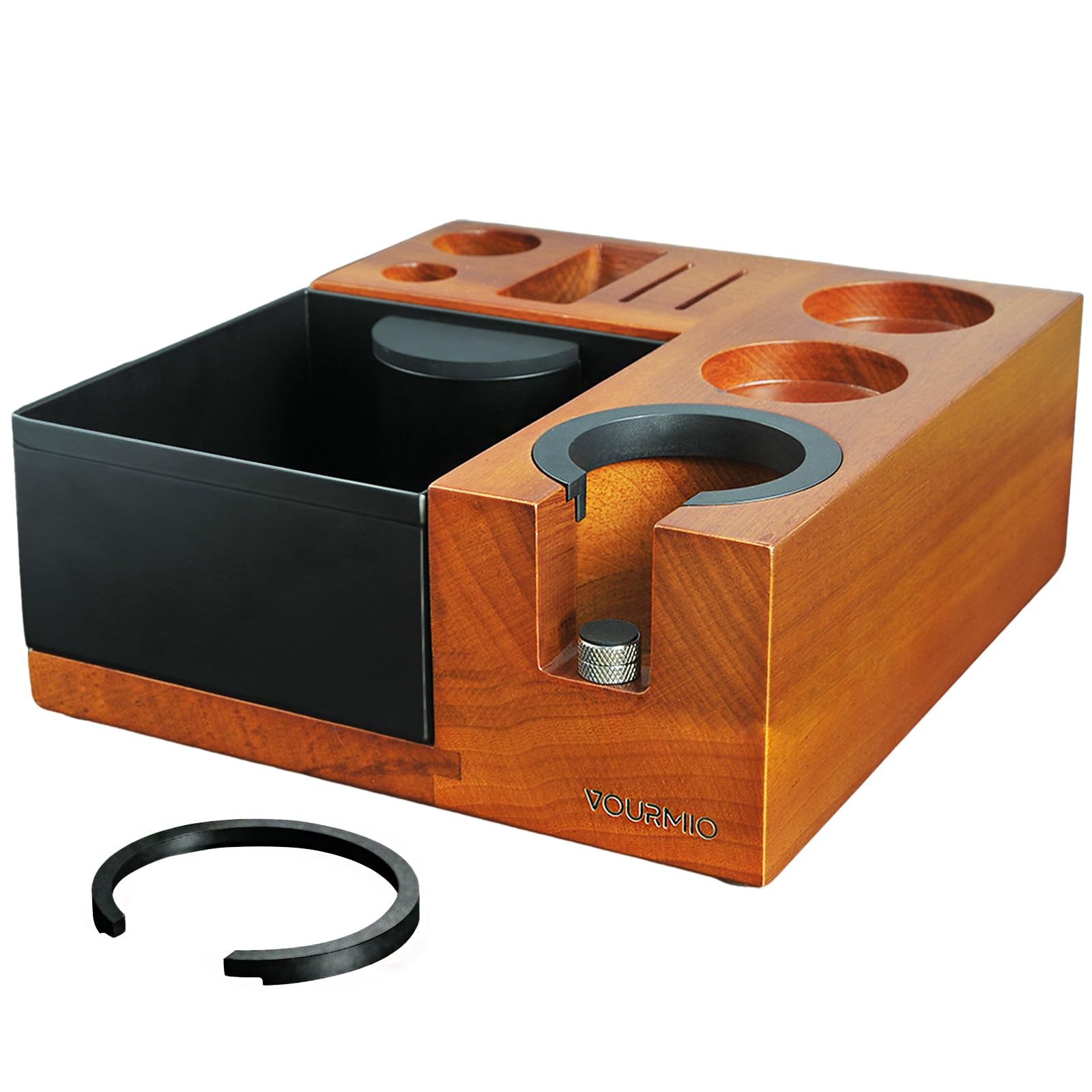 VOURMIO Espresso Tamping Station - Large Knock Box, 9 in 1 Espresso Coffee Organizer for Storage 51/53/54/58MM Espresso Tamper, Distributor,