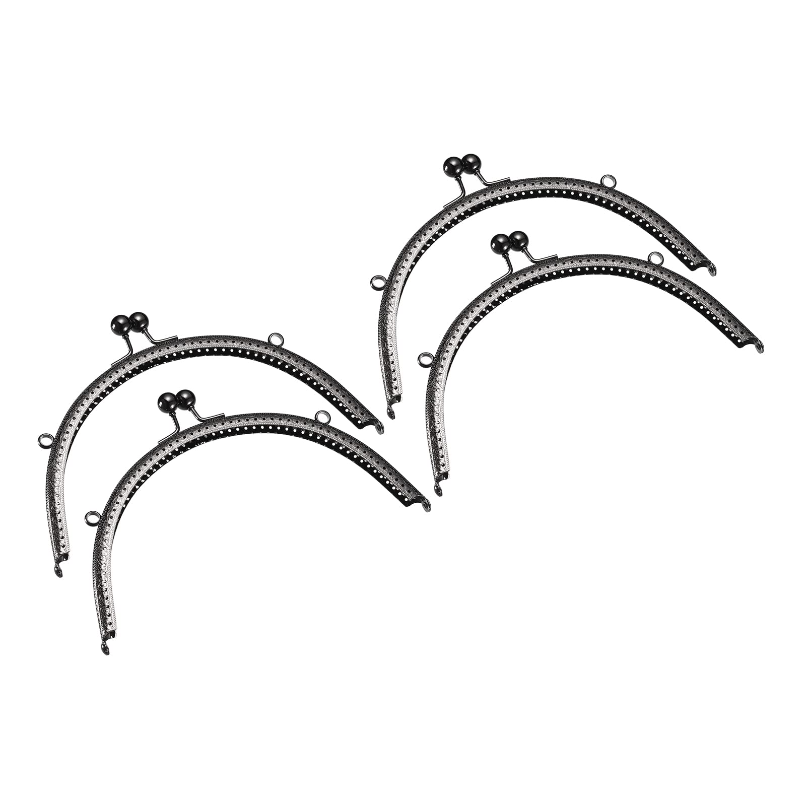 UXCELL 4pcs Metal Purse Frame, 8" Kiss Lock Clasp Rectangle Embossed Clutch Frame Handles for Coin Purse Sewing Wallets Bags Making DIY Craft, Black