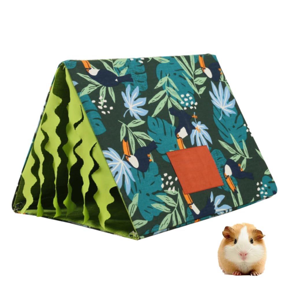 MiOYOOW Guinea Pig Bed, Hamster Hideout with Curtain Breathable Winter Warm Small Pet House for Ferrets Hedgehogs Chinchillas Bearded Dragon Reptile