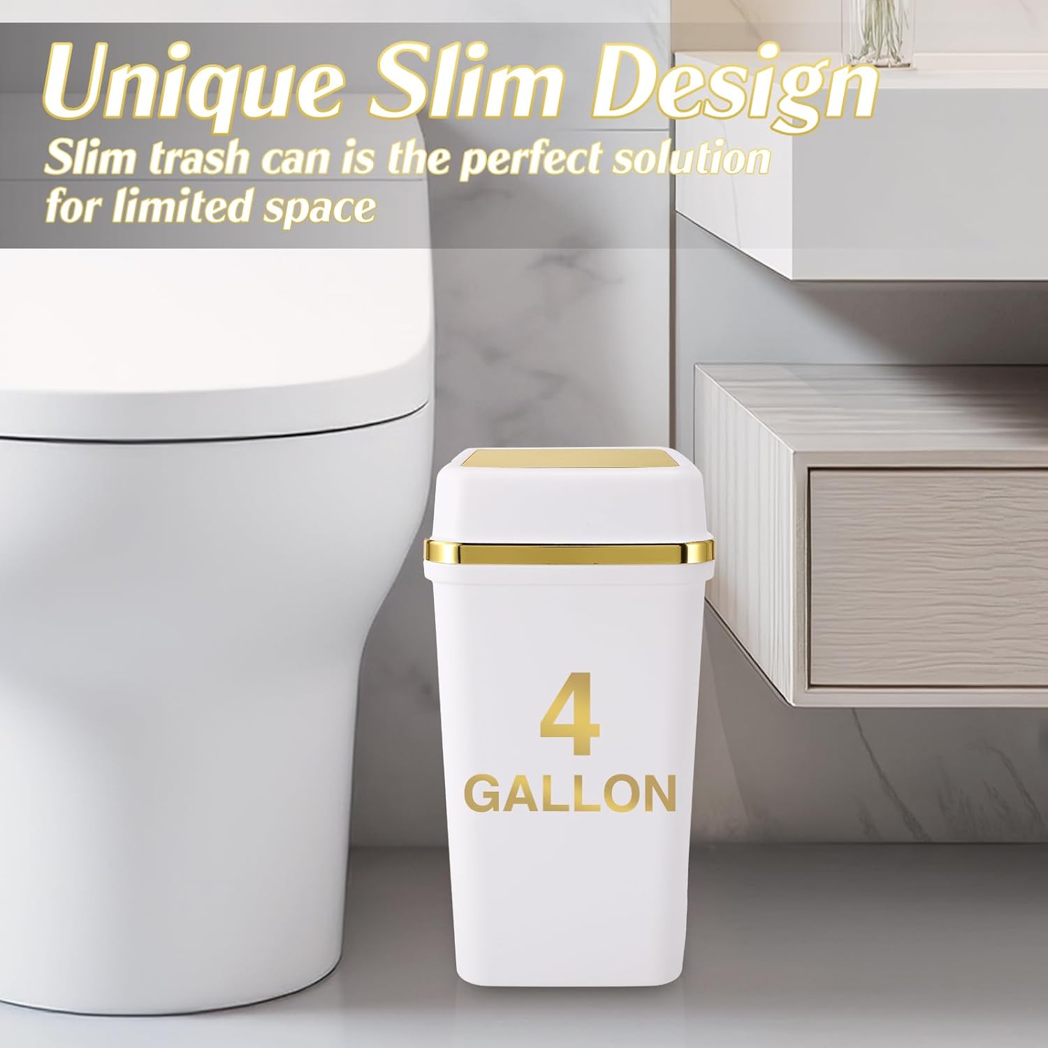 Bathroom Trash Can with Lid 4 Gallon Trash Can Small Garbage Can White Trash Can with 300 Counts Trash Bags for Kitchen Bedroom Office Dorm