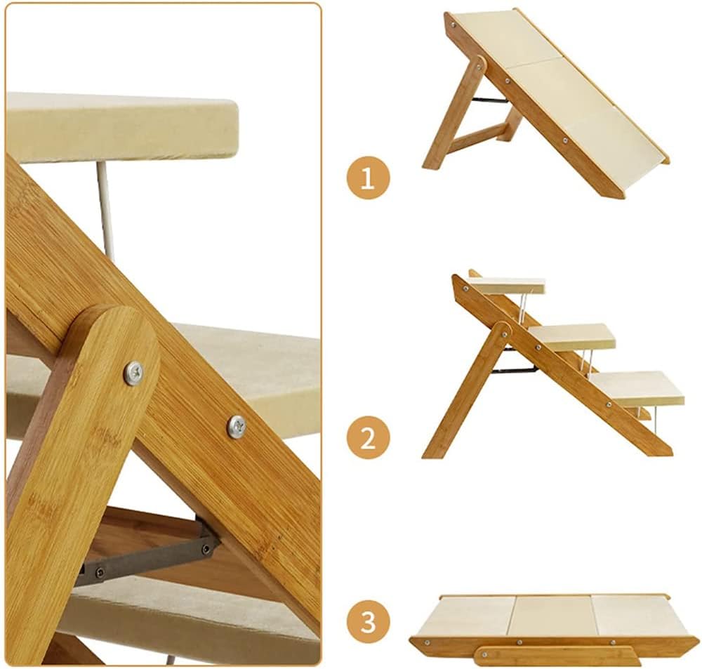 Portable Folding Pet Stairs Ramp Non-Slip Soft Surface Supports Up to 40Kg Pet Stairs for Dogs Cats High Beds Sofa A (B)