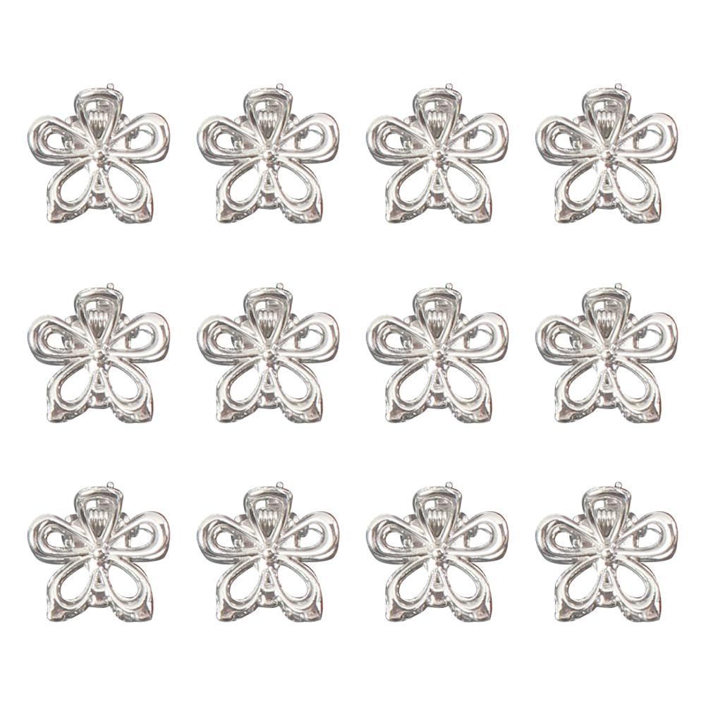 12 Pcs Small Flower Hair Claw Clips Mini Metal Hair Claws Clamps Cute Floral Hair Barrettes Hollow Flower Hair Clips Grips Fine Hair Jaw Clips Non Slip Hair Claw Clips for Women Girls Silver