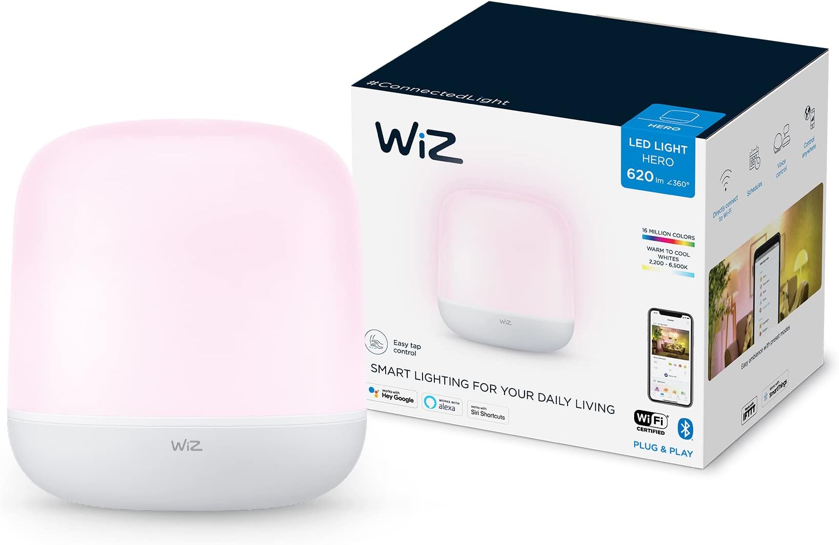 WiZ Connected Hero v2 Smart Portable Table Lamp, WiFi Enabled, 16 Million Colors, Compatible with Alexa and Google Home Assistant, No Hub Required