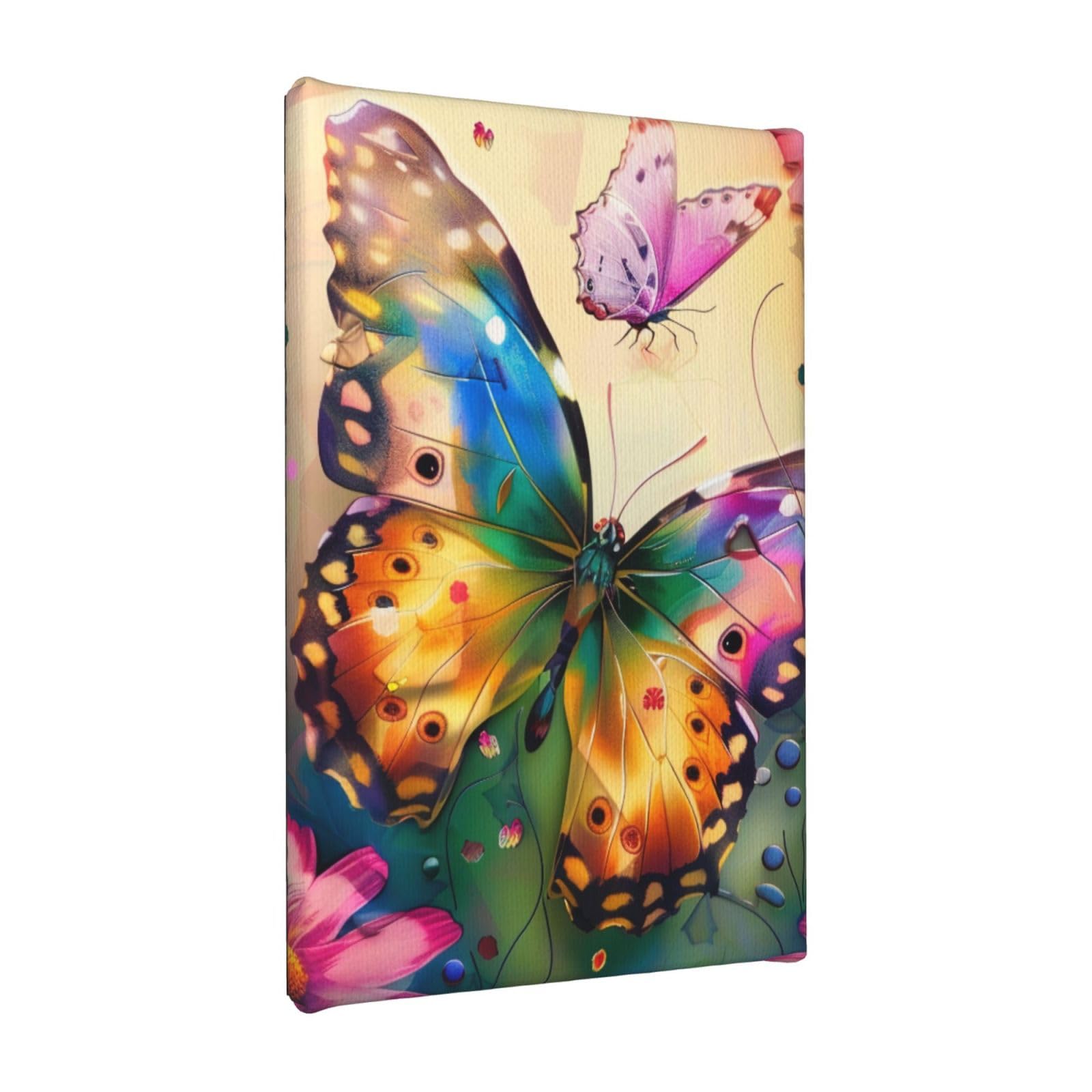 YKLJG Beautiful Butterfly Printed Wall Art Canvas Painting 20x30 CM Wooden Framed Picture Painting Artwork Prints for Bedroom Kitchen Home Office Decor