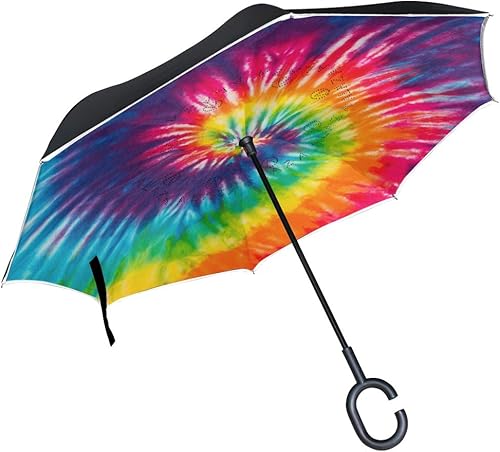 ALAZA Paraguas de lluvia con diseño de arco iris, teñido anudado, resistente al viento, con cierre abierto y cierre inverso, impermeable, de