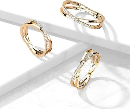 Paula & Fritz® - Anello da donna in acciaio chirurgico 316L, con zirconi trasparenti, misura 49 (15,6) - 62 (19,7) in argento e Acciaio inossidabile, 57 (18.1), colore: argento, cod. R-M7596-08