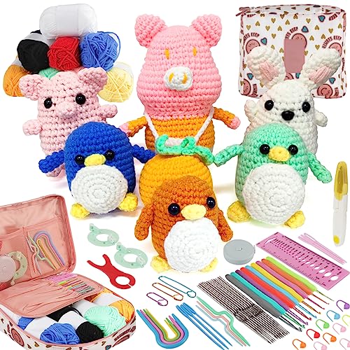 Genround Kit de crochê DIY 61 peças para adultos e crianças com fio de acrílico grande de 8 cores, k