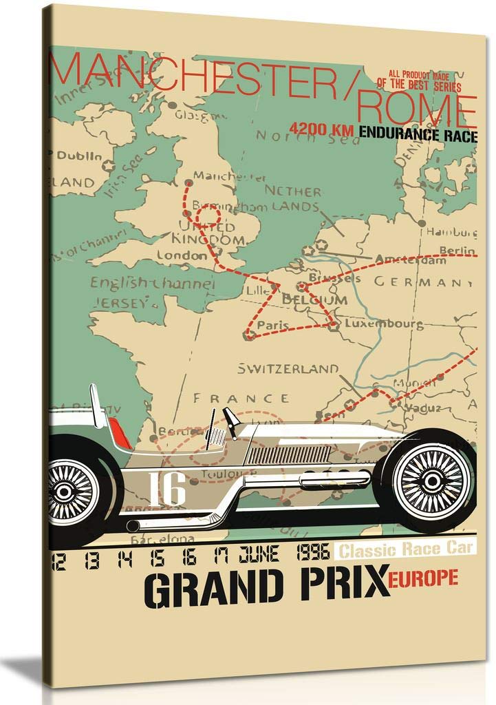 Panther Print White Vintage Race Car Grand Prix Canvas Wall Art Picture Print (18X12)