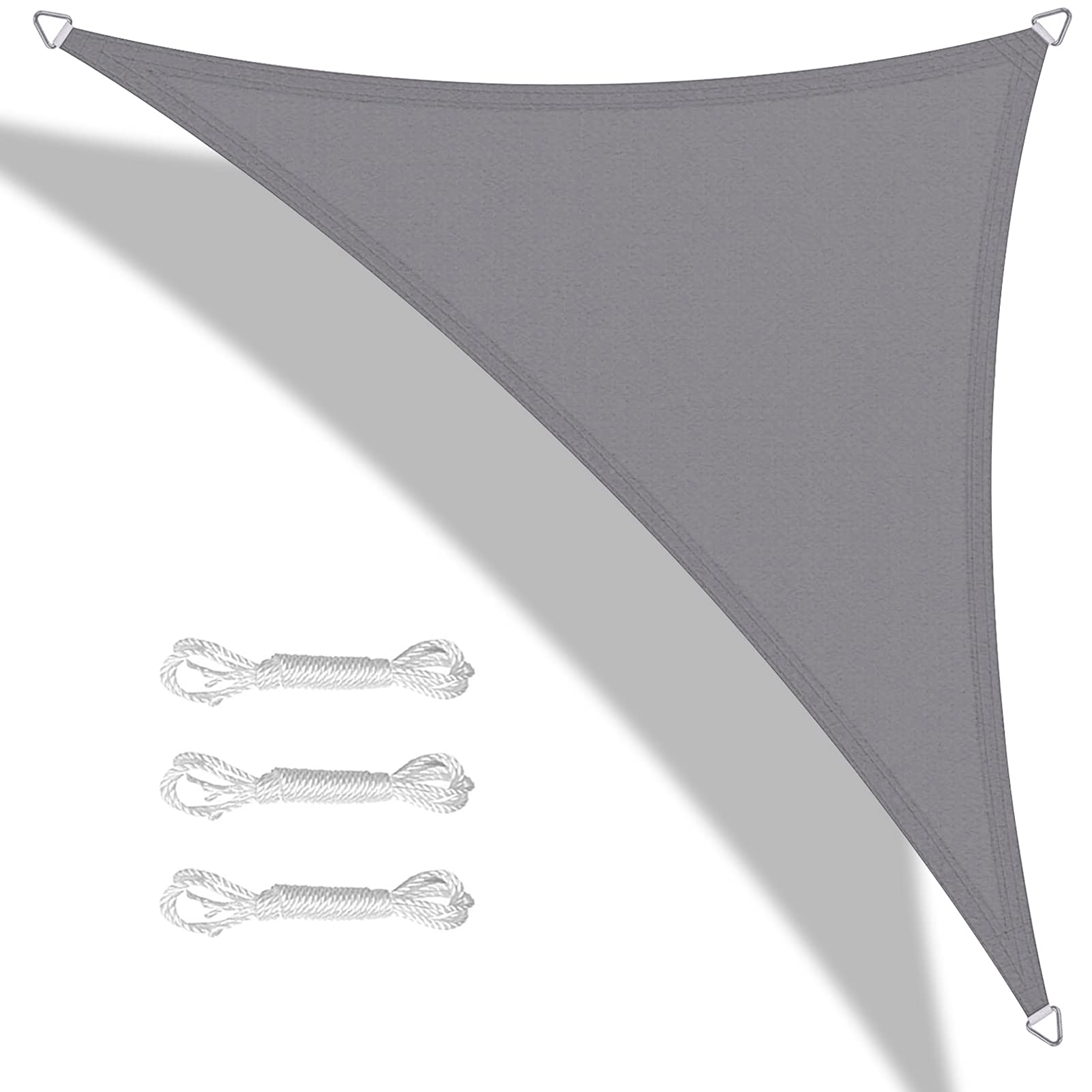Teynewer Sun Shade Sail Triangle 3.6x3.6x3.6m Waterproof Shade Sail for Outdoor Garden Patio Party 98% UV Block Sunscreen Awning Canopy Sunsail with Free Rope, Light Grey