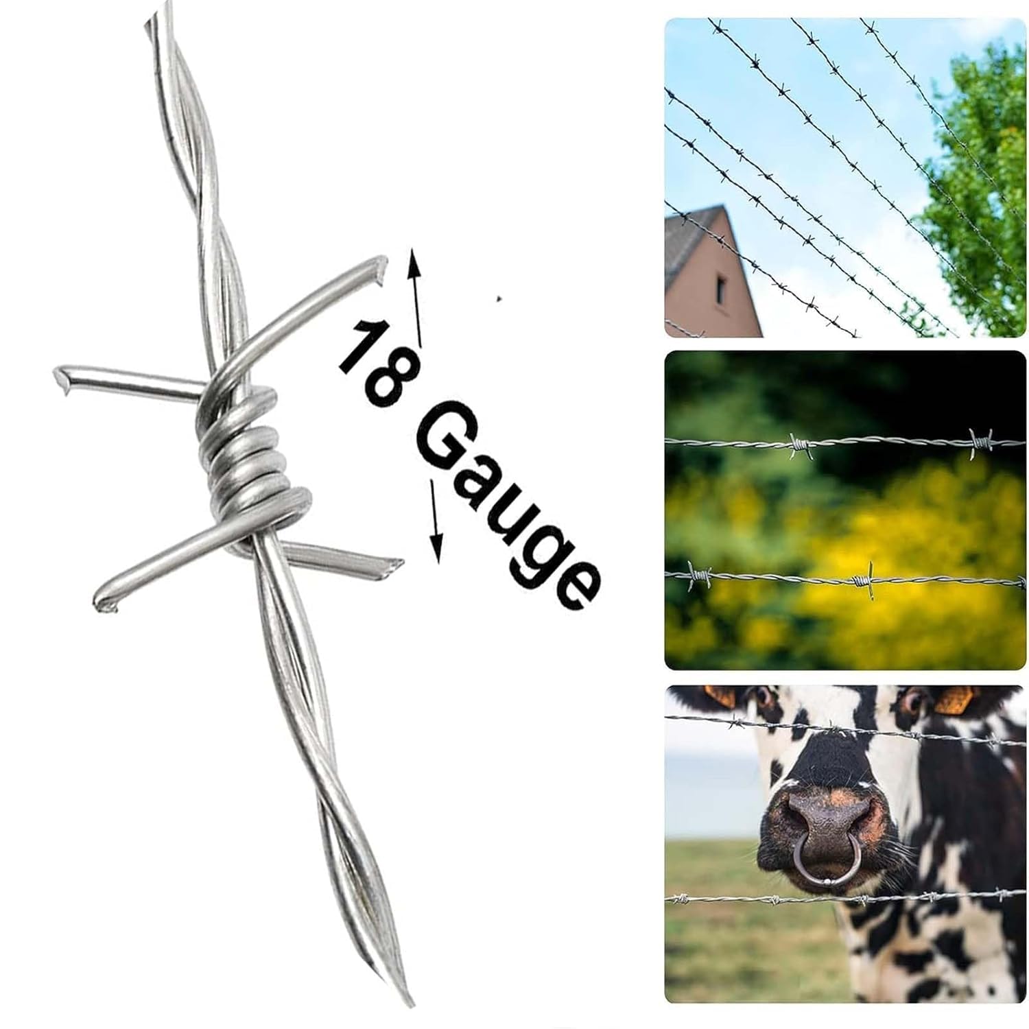 Recinzione da Giardino in Filo spinato di Acciaio Inossidabile, Rotolo a 4 Punti, Adatta per lavori Artigianali, recinzioni, dissuasione di Animali, Controllo degli Uccelli da Giardino e con