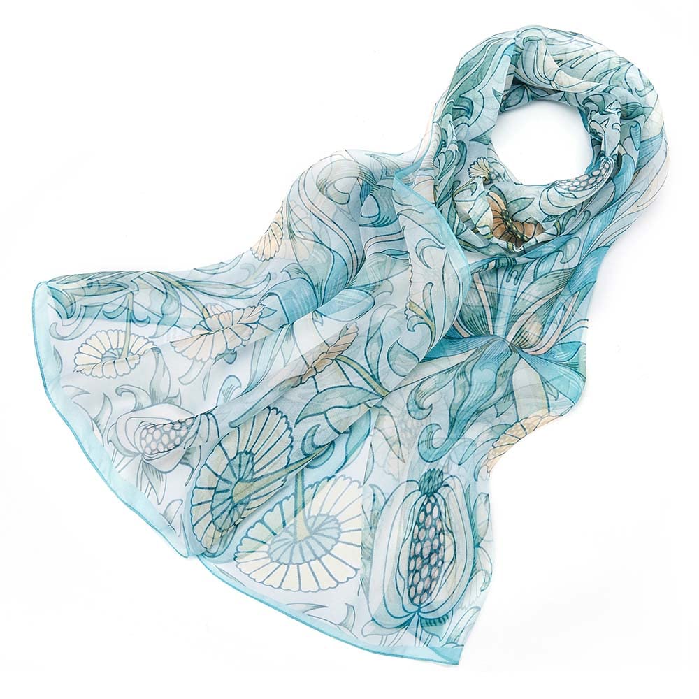 Signare Women's 100% Silk Lightweight and soft Scarf/Headwear with William Morris Design (Pomegranate & Lily)